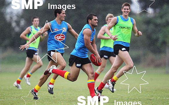 Karmichael Hunt in action during his first official training session for the Gold Coast Football Club at Carrara Stadium.AFL Training , Gold Coast , Queensland ,  Australia . Wednesday 2 June 2010 . Photo: Â© JASON O'BRIEN / SMP IMAGES