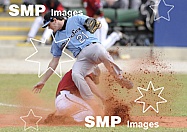 Melbourne Aces Andrew Russell and Sydney Blue Sox Mark Holland, in action during game 1 Round 5 , Melbourne Aces verses Sydney Bluesox.